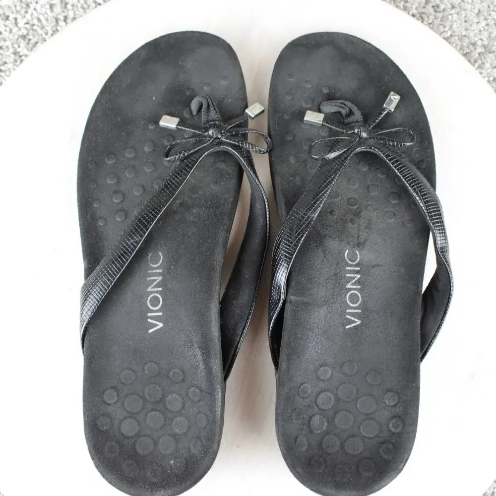 Vionic Bella II Black Lizard Print Bow Orthotic Sandals Womens 9 - Picture 6 of 7